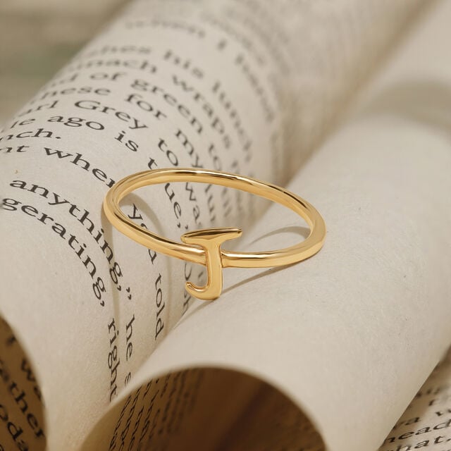 Letter J 14KT Yellow Gold Initial Ring,,hi-res image number null