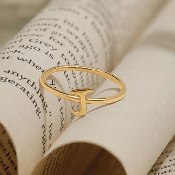 Letter J 14KT Yellow Gold Initial Ring