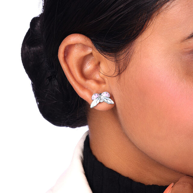 Blissful Ladybug Silver Stud Earrings,,hi-res image number null