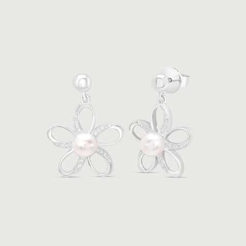 Pearl Bloom Silver Drop Earrings