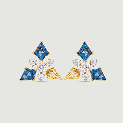Geometric Blue Topaz Gold Stud Earrings