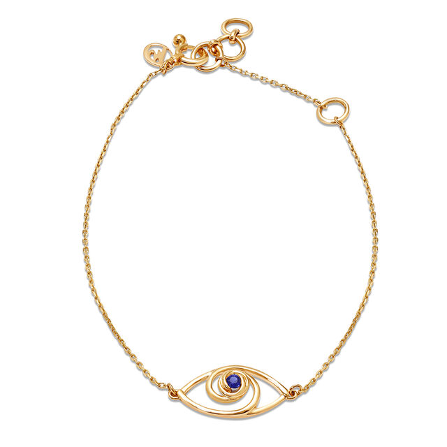 14KT Yellow Gold Wavy Evil Eye Bracelet,,hi-res image number null