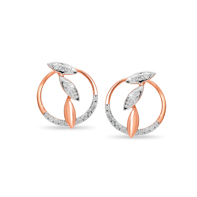 14Kt Rose Gold Glitzy Round Diamond Stud Earring,,hi-res view 2