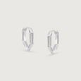 Sleek Angular Silver Hoop Earrings,,hi-res view 3