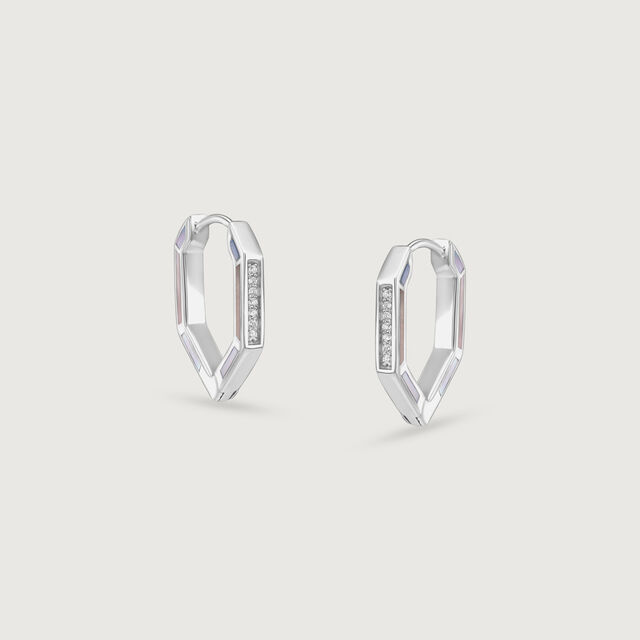 Sleek Angular Silver Hoop Earrings,,hi-res image number null