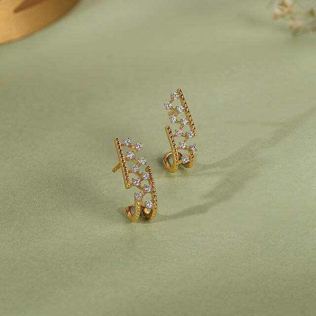 Lattice Cascade Gold & Diamond Stud Earrings,,hi-res image number null