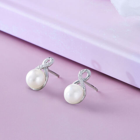 Trendy Pearl Silver Drops Earrings