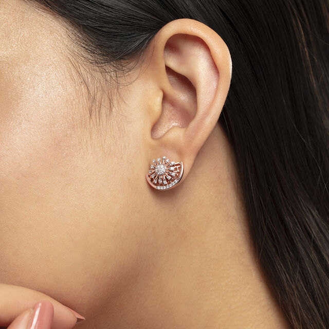 Dazzling Fan Gold & Diamond Stud Earrings,,hi-res image number null