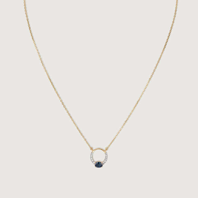 Twilight Halo 14 Kt Sapphire & Diamond Pendant with Chain,,hi-res image number null