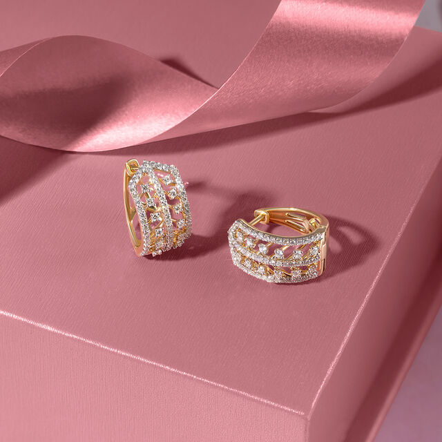 Chevron Shine Gold & Diamond Hoop Earrings,,hi-res image number null