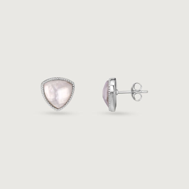 Luminous Facet Quartz Silver Stud Earrings,,hi-res image number null