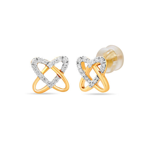 14KT Yellow Gold Entwined Hearts Diamond Stud Earrings
