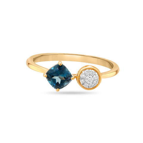 14KT Yellow Gold Rare Pair Diamond and Blue Topaz Ring alternate view 1