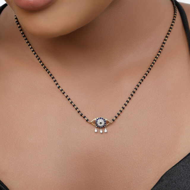 14 KT Lustrous Sapphire and Diamond Evil Eye Mangalsutra,,hi-res view 3