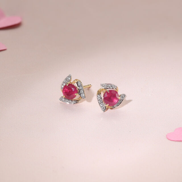Ruby Rush Diamond & Gold Stud Earrings,,hi-res image number null