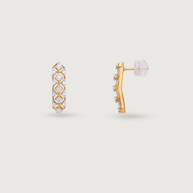 Intricate Lattice Gold & Diamond Stud Earrings,,hi-res image number null