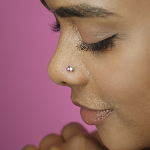 Rhythm Pulse Gold, Sapphire & Diamond Nose Pin,,hi-res image number null