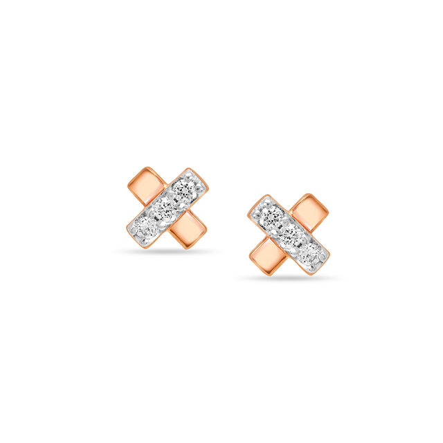 14KT Rose Gold Twinkling Crisscross Diamond Stud Earring,,hi-res image number null