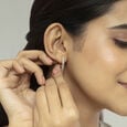 Chic Sleek Gold & Diamond Hoop Earrings,,hi-res view 2
