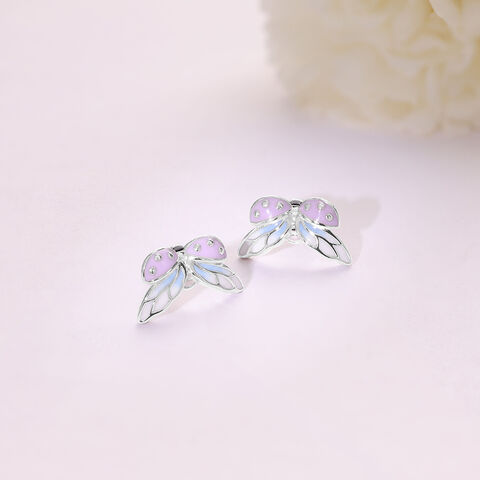 Blissful Ladybug Silver Stud Earrings