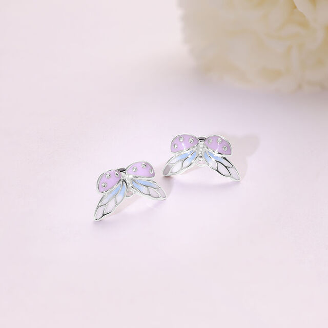 Blissful Ladybug Silver Stud Earrings,,hi-res image number null