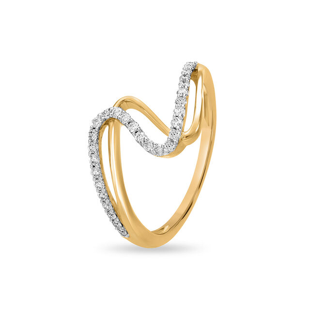 18KT Yellow Gold Curved Diamond Ring,,hi-res image number null