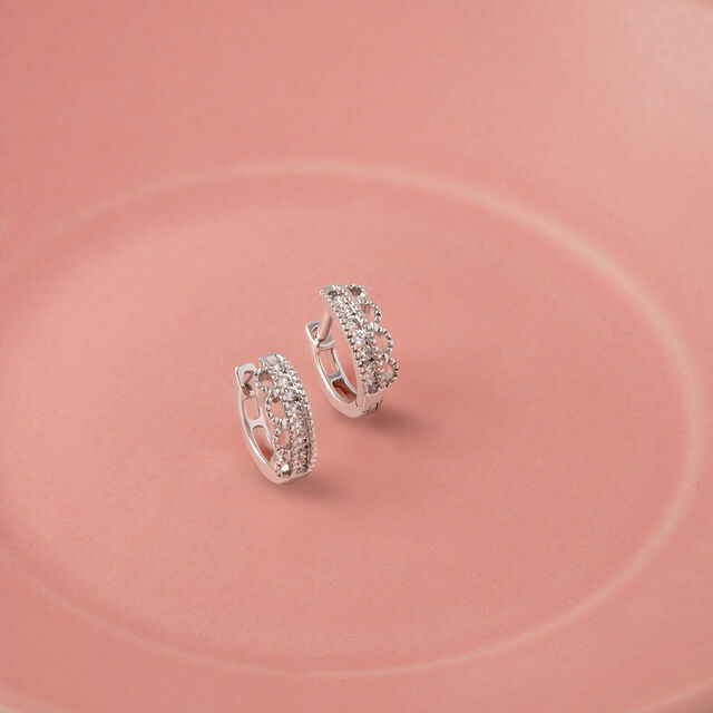 Classic Sleek Gold & Diamond Hoop Earrings,,hi-res image number null