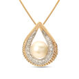 14KT Yellow Gold Diamond And Pearl Pendant With Teardrop Design,,hi-res view 1