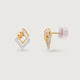 Twisted Square Gold & Diamond Stud Earrings,,hi-res view 4