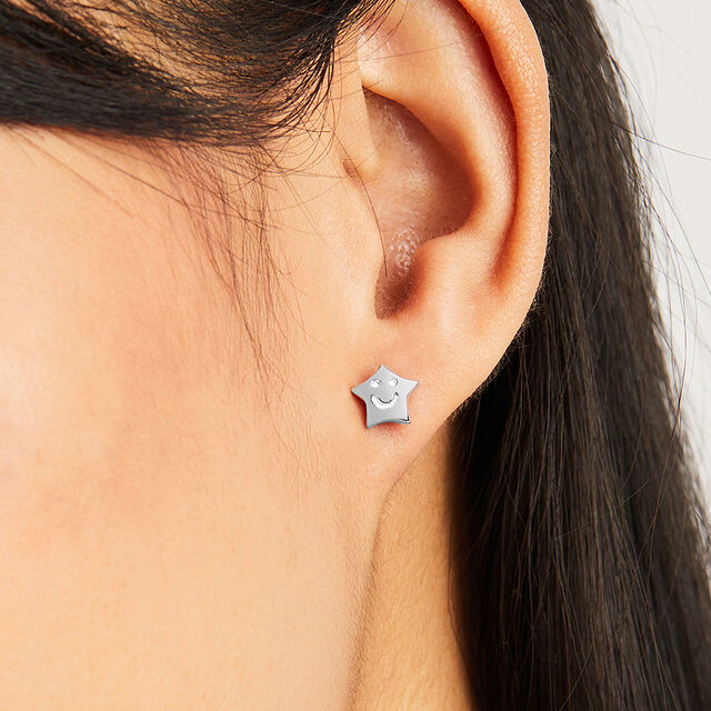 Happy Star Silver Stud Earrings,,hi-res image number null