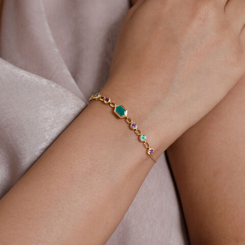 Rhythmic Linked Amethyst Emerald and Onyx Bracelet