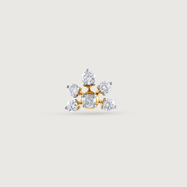 Blossoming Elegance Gold and Diamond Nose Pin,,hi-res image number null