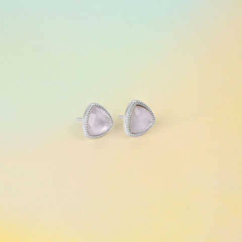 Luminous Facet Quartz Silver Stud Earrings