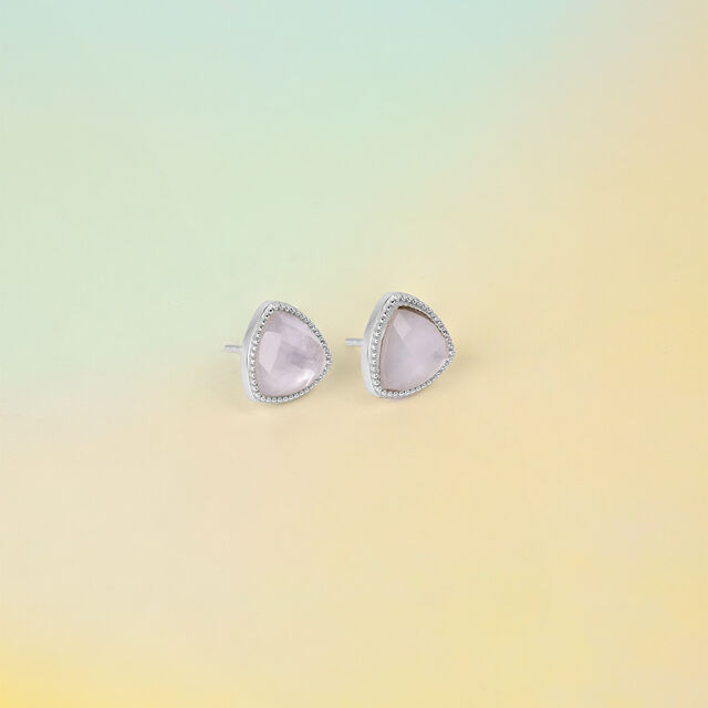 Luminous Facet Quartz Silver Stud Earrings,,hi-res image number null