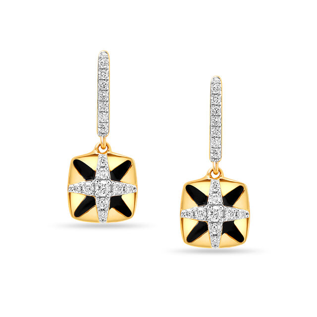 18 KT Yellow Gold Geometric Sparkle Diamond Drop Earrings,,hi-res view 1