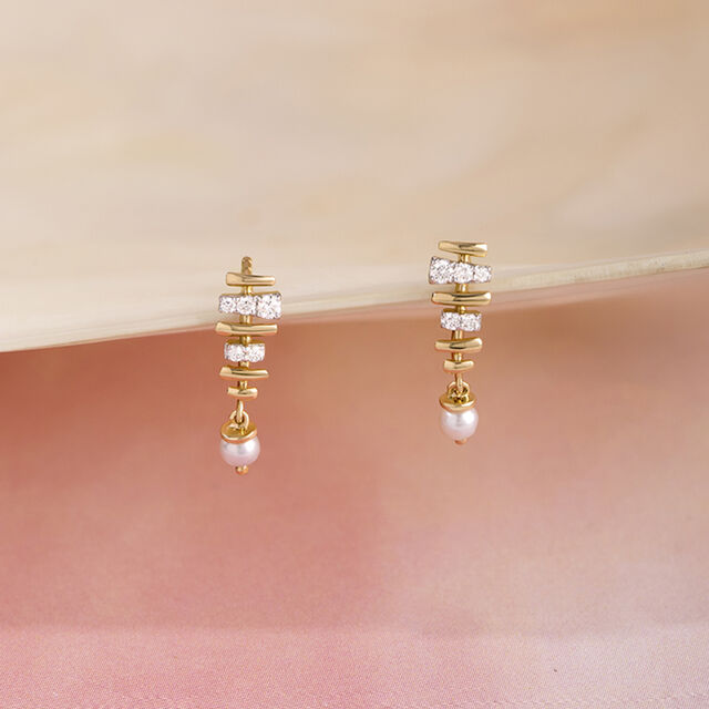 Woven Elegance Gold & Pearl Drop earrings,,hi-res image number null