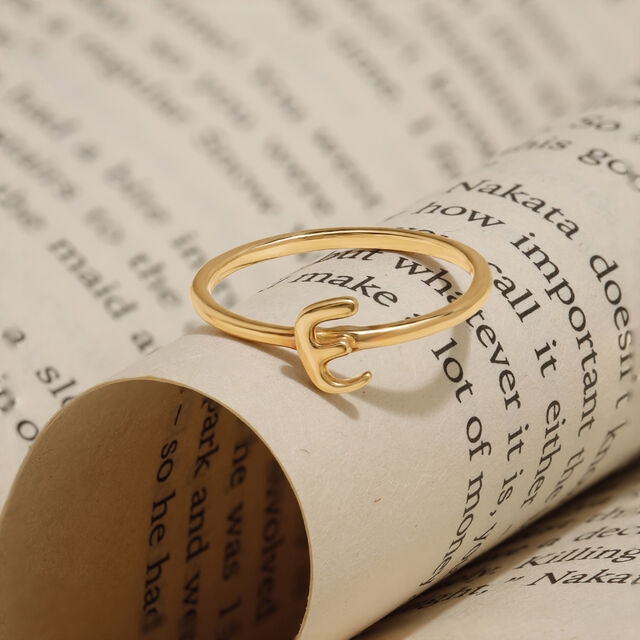 Letter E 14KT Yellow Gold Initial Ring,,hi-res image number null