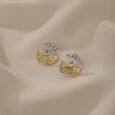 Floral Sparkle 14 Kt Gold & Diamond Stud Earrings,,hi-res view 1