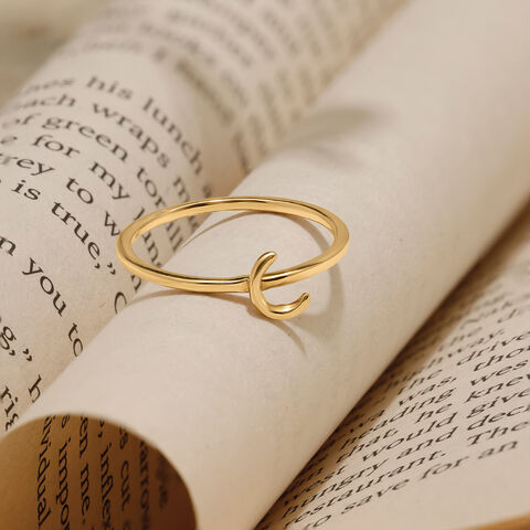 Letter C 14KT Yellow Gold Initial Ring
