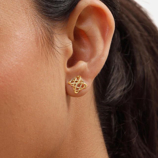 Lattice Charm Gold Stud Earrings,,hi-res image number null