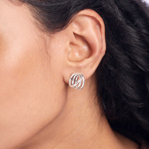 Sculpted Layered Silver Stud Earrings