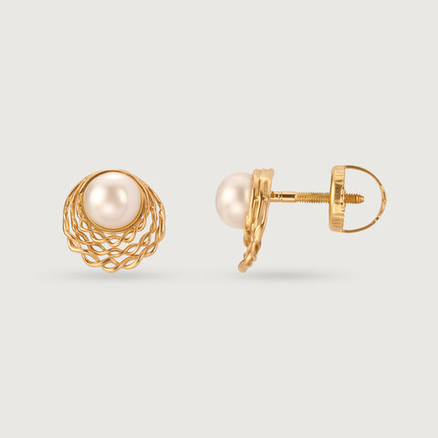 Radiant Halo 18KT Gold & Pearl Stud Earrings