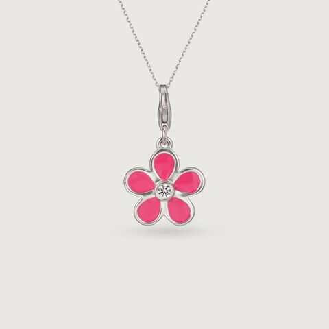 Pink Blossom Flower Silver Charm