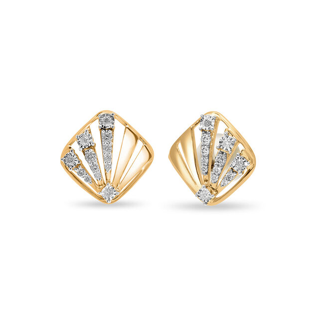 14 KT Yellow And White Gold Geometric Diamond Stud Earrings,,hi-res view 2