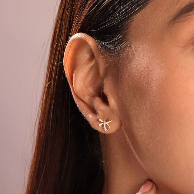 Bow Grace 14KT Gold & Diamond Stud Earrings,,hi-res image number null