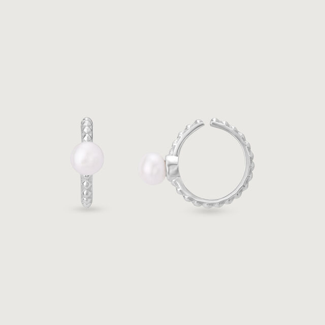 Scallop Glow Silver Hoop Earrings,,hi-res image number null