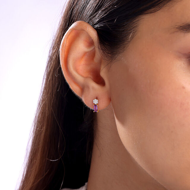 Amethyst Glam Gold & Diamond Stud Earrings,,hi-res image number null