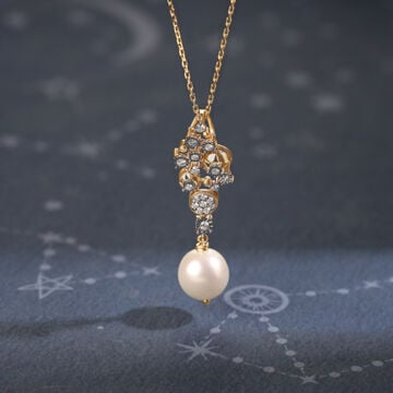 Starlit Glistening 14KT Diamond and Pearl Pendant