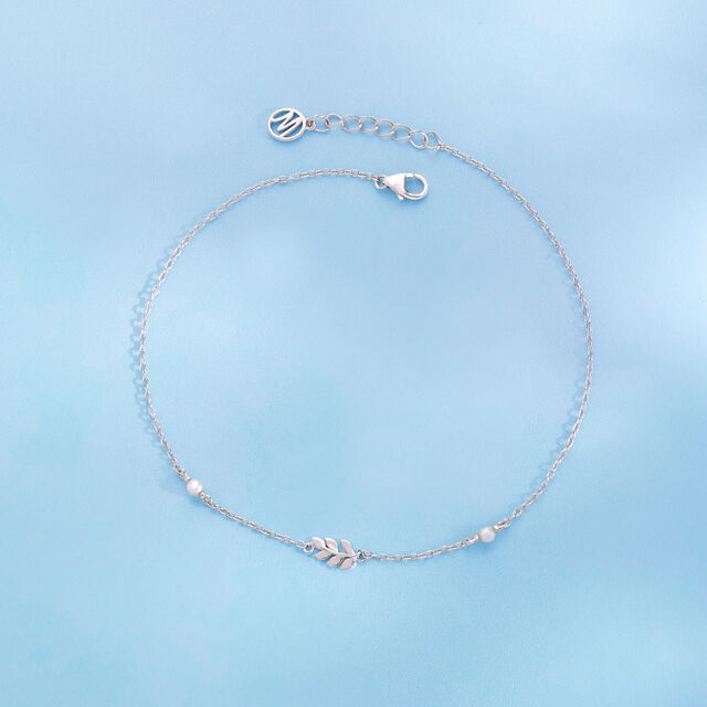 Soft Leafy Silver Anklet,,hi-res image number null