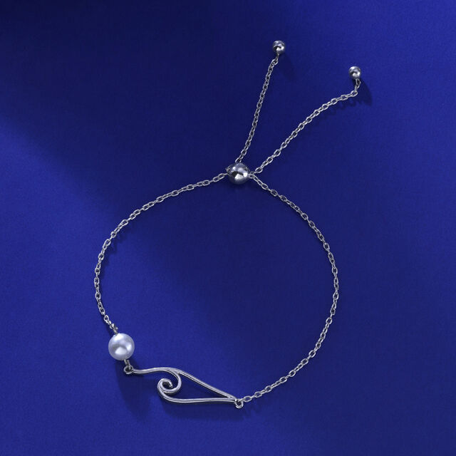 Wave Pearl Silver Anklet,,hi-res image number null